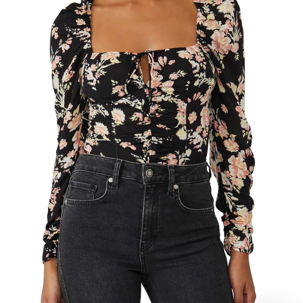 Free People Hilary Printed Top Sz S Black Combo